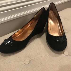 BCBG Black Suede Wedge Heels